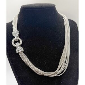 Premier Designs Silver Tone Multi Strand (8) Necklace Rhinestone Magnetic Clasp